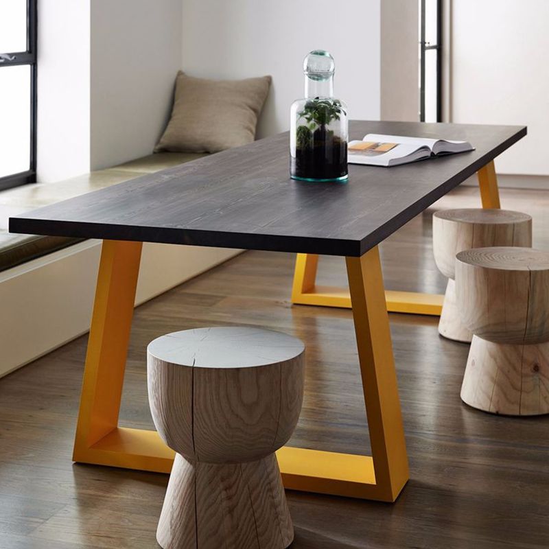 Mesa de comedor rectangular mesa de madera maciza de lujo con base de pedestal doble