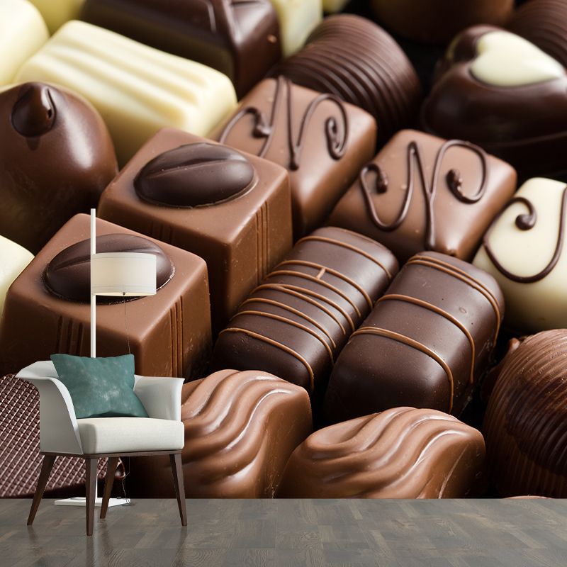 Chocolade muurschildering behang zachte kleur hedendaagse wandbekleding voor dessertwinkel