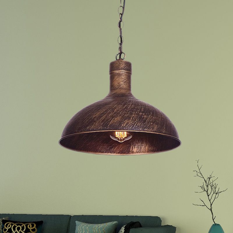12"/16" W 1-Head Dome Suspension Light Antiqued Rust Finish Iron Hanging Ceiling Lamp for Kitchen