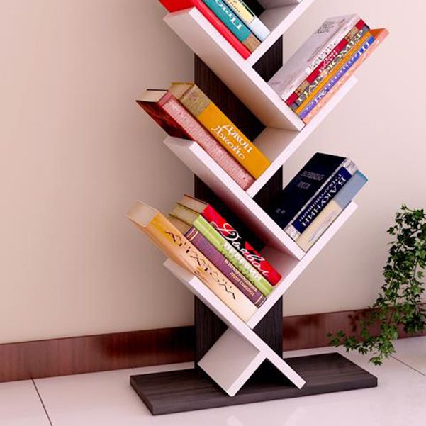 Modern Engineered Wood Bookcase Geometric Bookshelf for Living Room