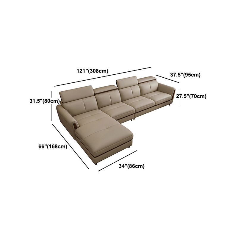 Scandinavian Stain-Resistant Genuine Leather Light-grey Sofa & Chaise