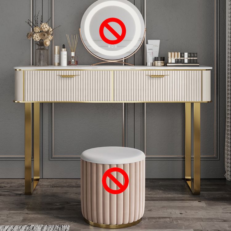 Beige Make-up Vanity Metal Dressing Table Stool Set with Drawers