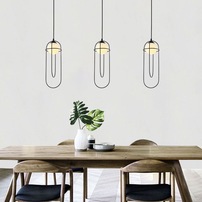 Glass Ball Pendant Light Macaron Style 1-Light Hanging Light with Cage