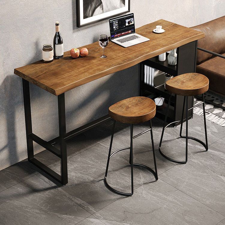 Industrial Style Bistro Bar Table Rectangle Wood Bar Table with Storage