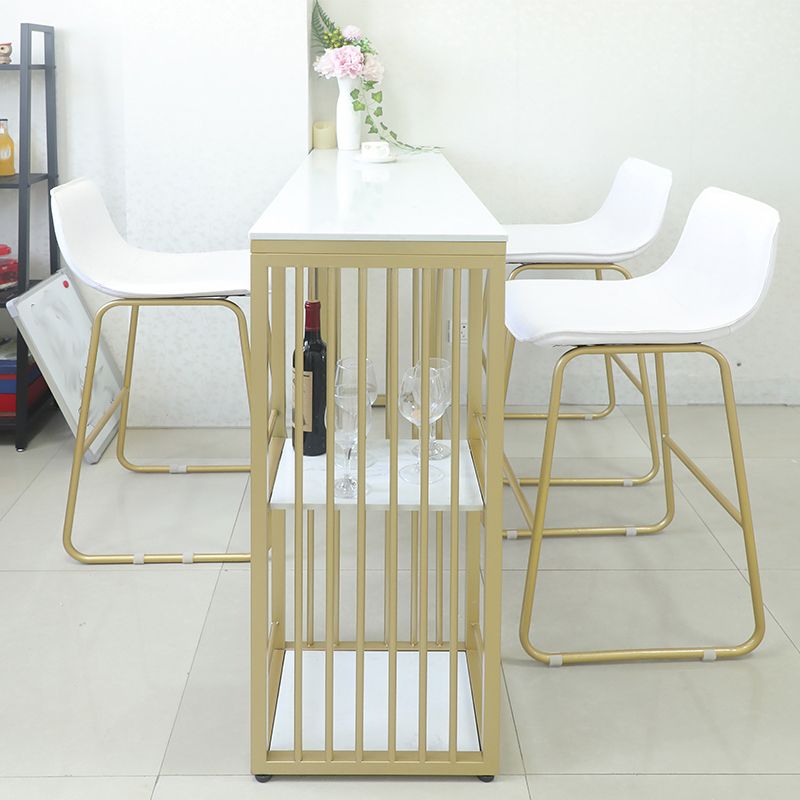 Glam Bar Table Set 1/4 Pieces Rectangle Stone Counter Table with High Stools for Balcony