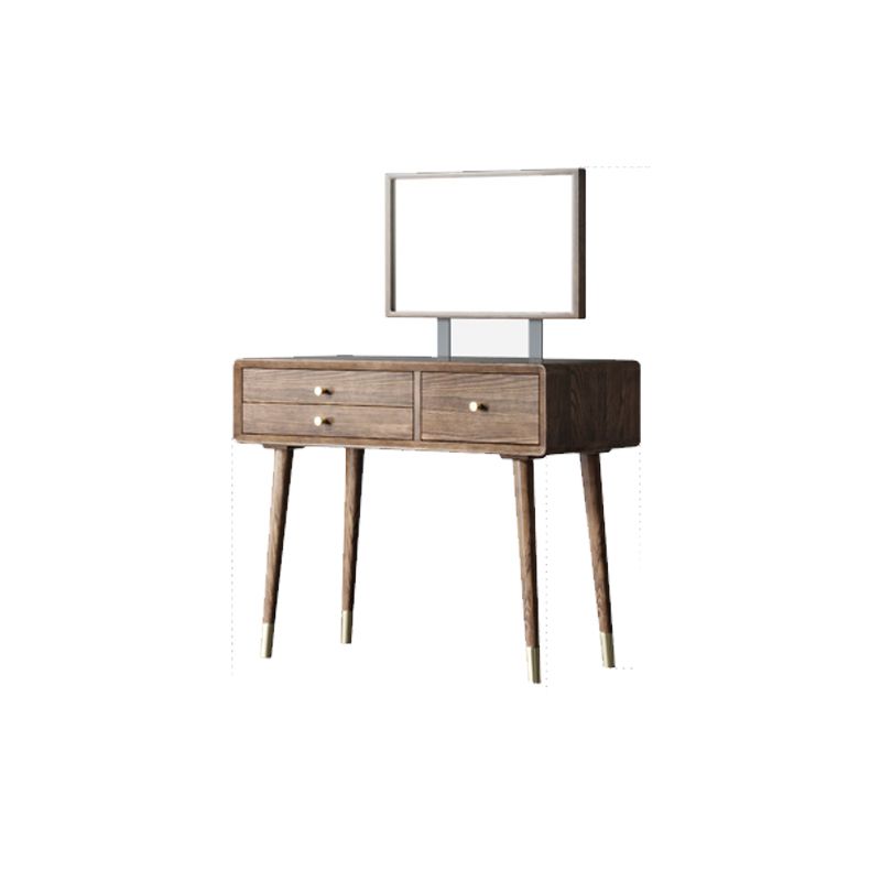 3 Drawers Mirrored Makeup Table Solid Wood Vanity Desk Stool Set
