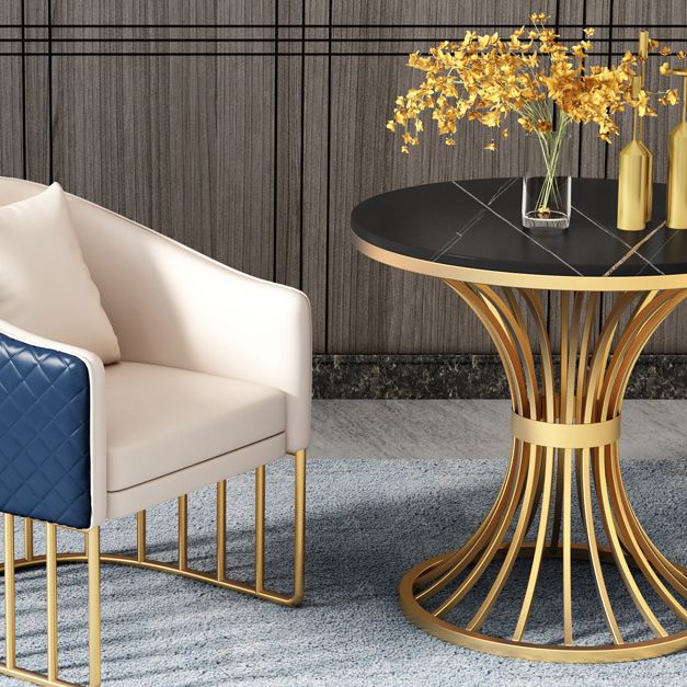 Metal Traditional Luxury Round Table Sintered Stone Indoor Table with Pedestal Base