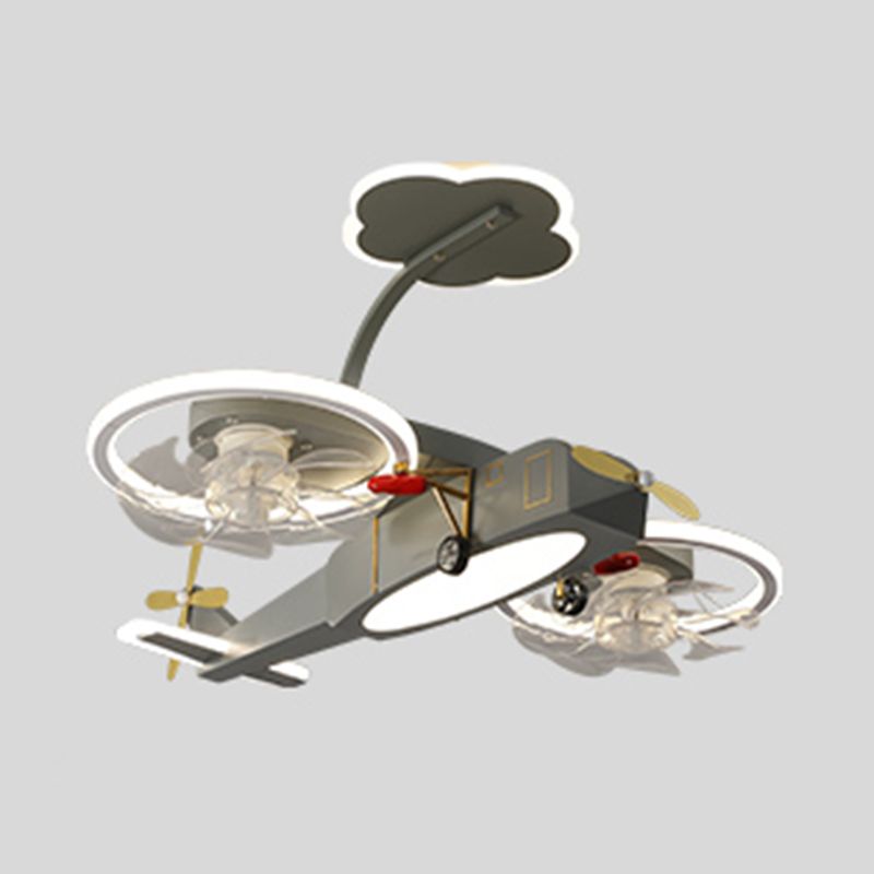 Kids LED Ceiling Fan Lamp Airplane Metal Fan Lighting in Grey for Bedroom