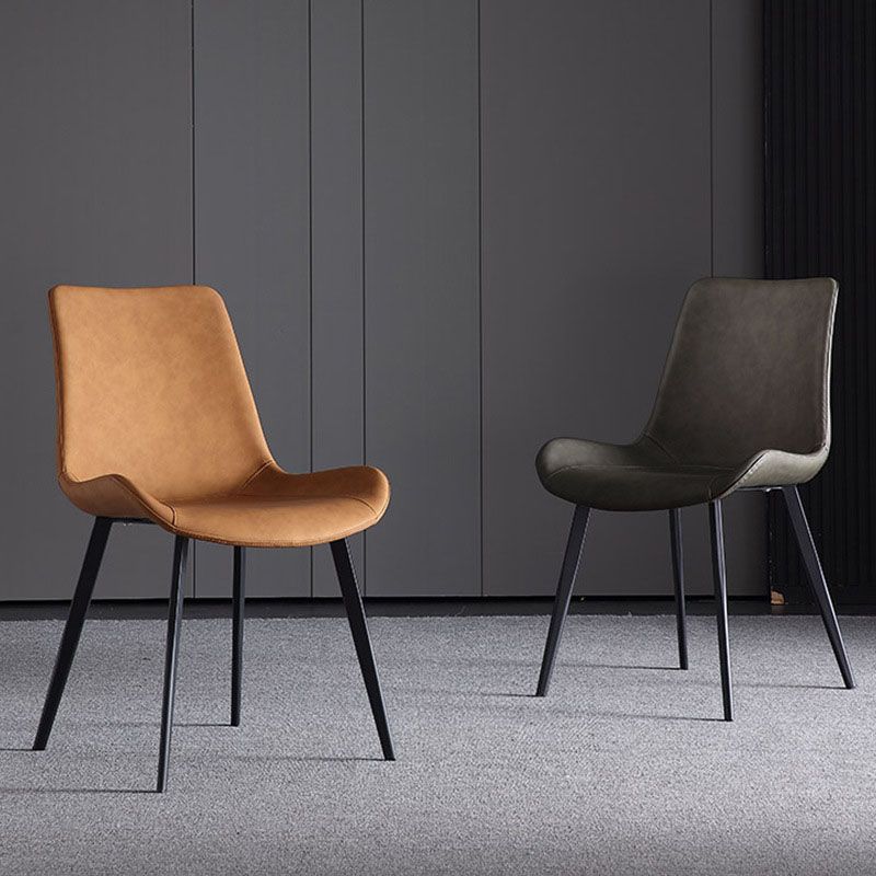 Silla de comedor tapizada de metal con respaldo sólido industrial para interiores (juego de 2)