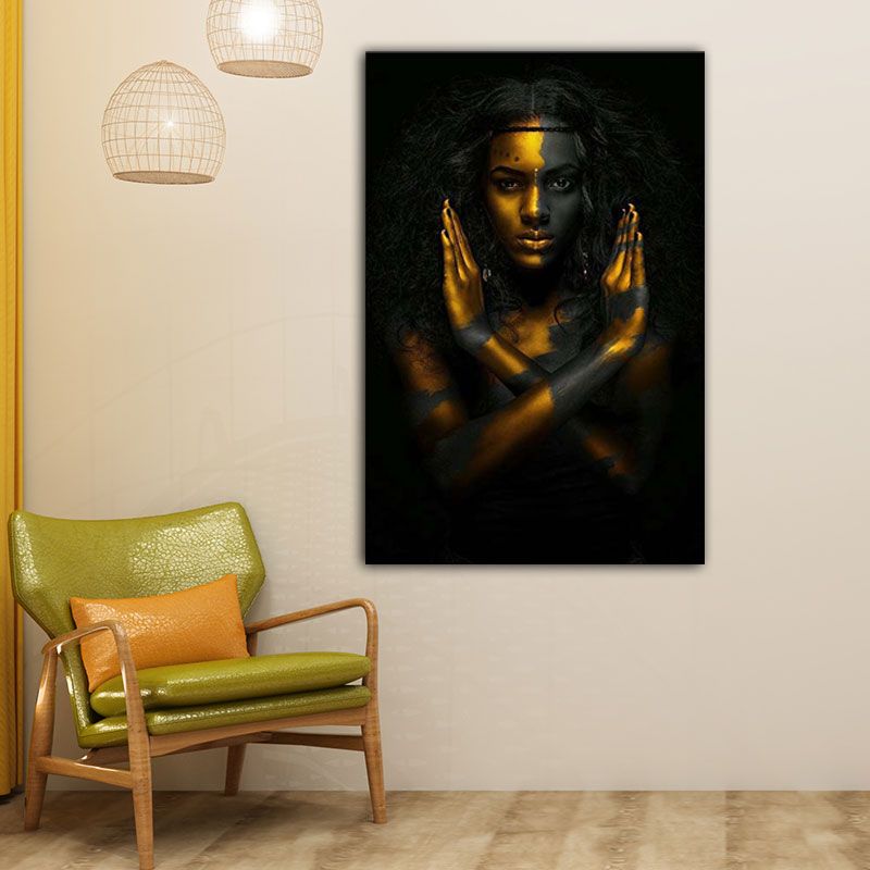 Gold Modern Style Art Print African Woman NO Gesture Wall Decor for Sitting Room