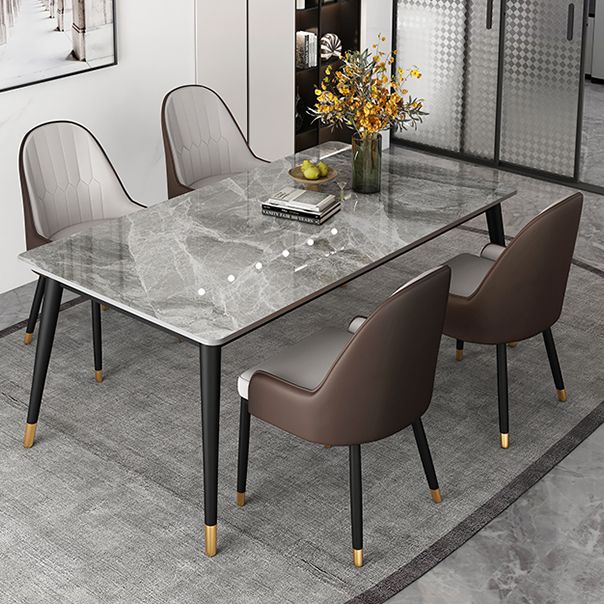 Contemporary Style Stone Dining Table Rectangle 4 Legs Table for Dining Room