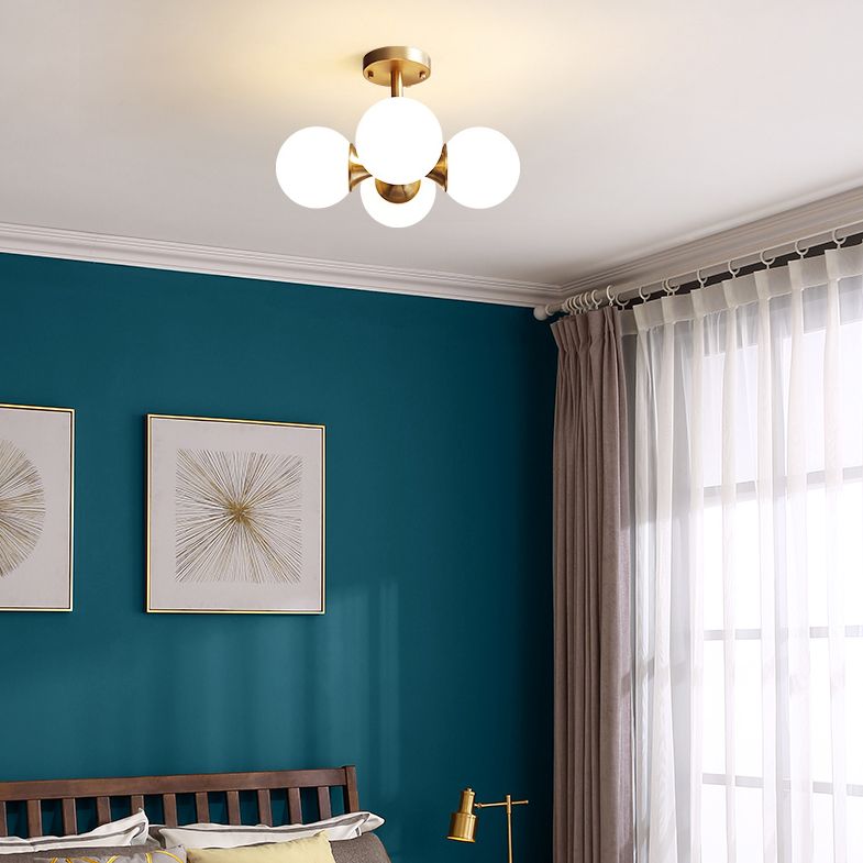 Lampada semifulina camera da letto a filo con soffitto bianco in stile minimalista con tonalità di vetro rotondo