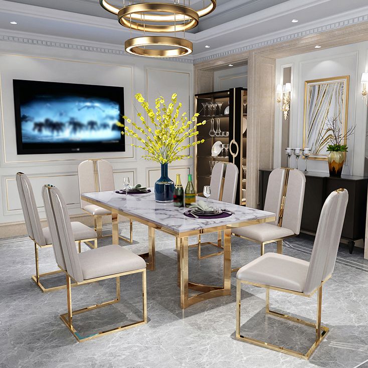 Traditional Luxury Dining Table Rectangle Double Pedestal Table with Gold Frame