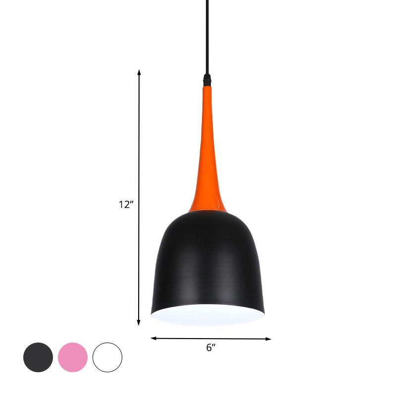 Black/White/Pink Bell Pendulum Light Macaron Single Iron Down Lighting Pendant with Orange Tapered Grip