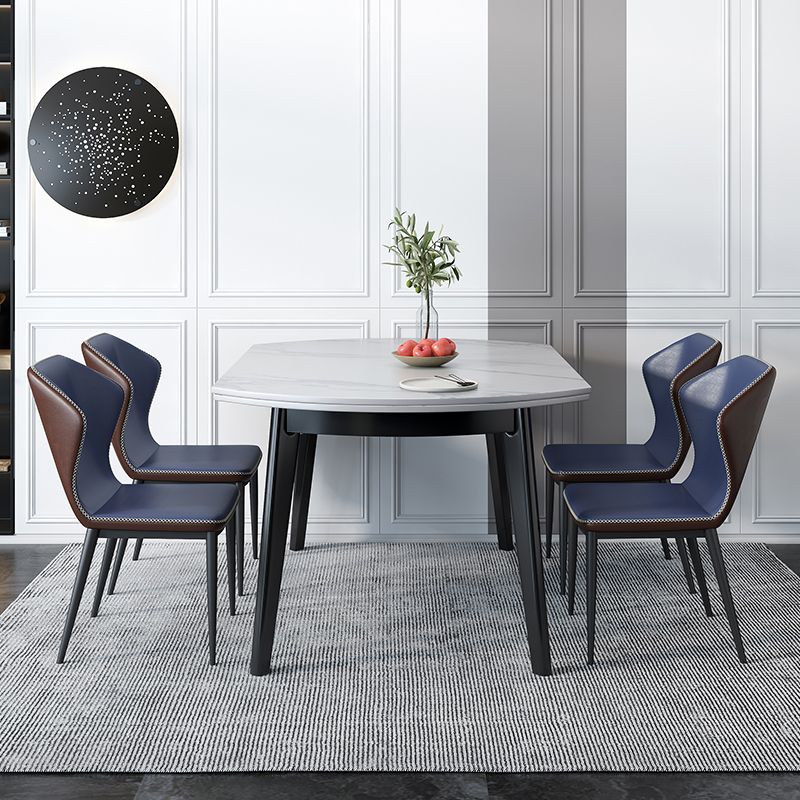 Minimalist White Sintered Stone Table Round Shape Standard Dining Table with 4 Legs Base