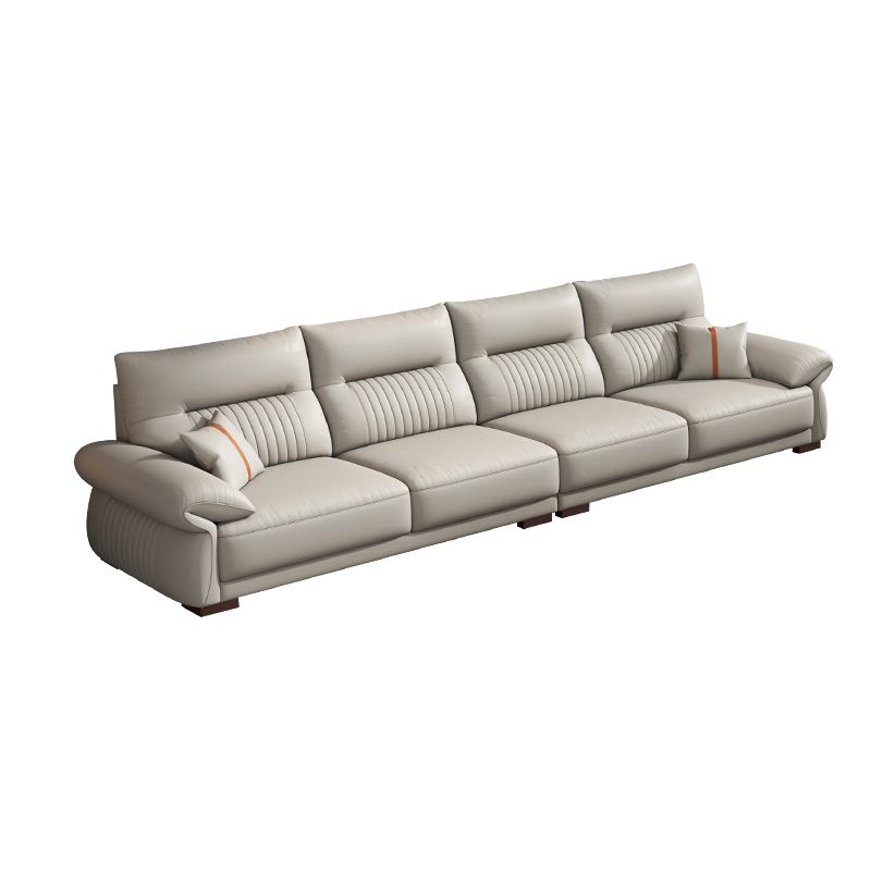 Contemporary Cream Stationary Grain Leather Square Arm Sofa & Chaise