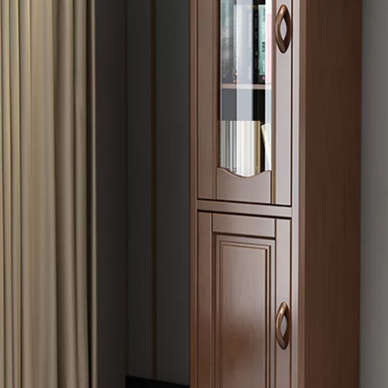 76.8" Tall Solid Wood Accent Cabinet Glass Paned 2 Doors Storage Cabinet