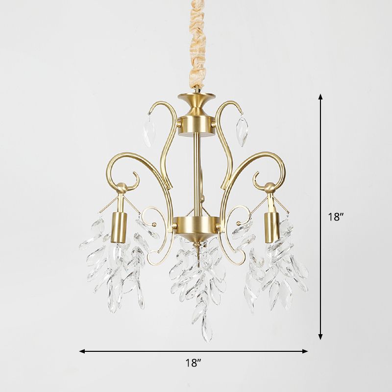Vintage traan hanglamp helder helder gesneden kristal 3-head kroonluchter verlichtingsarmatuur in goud