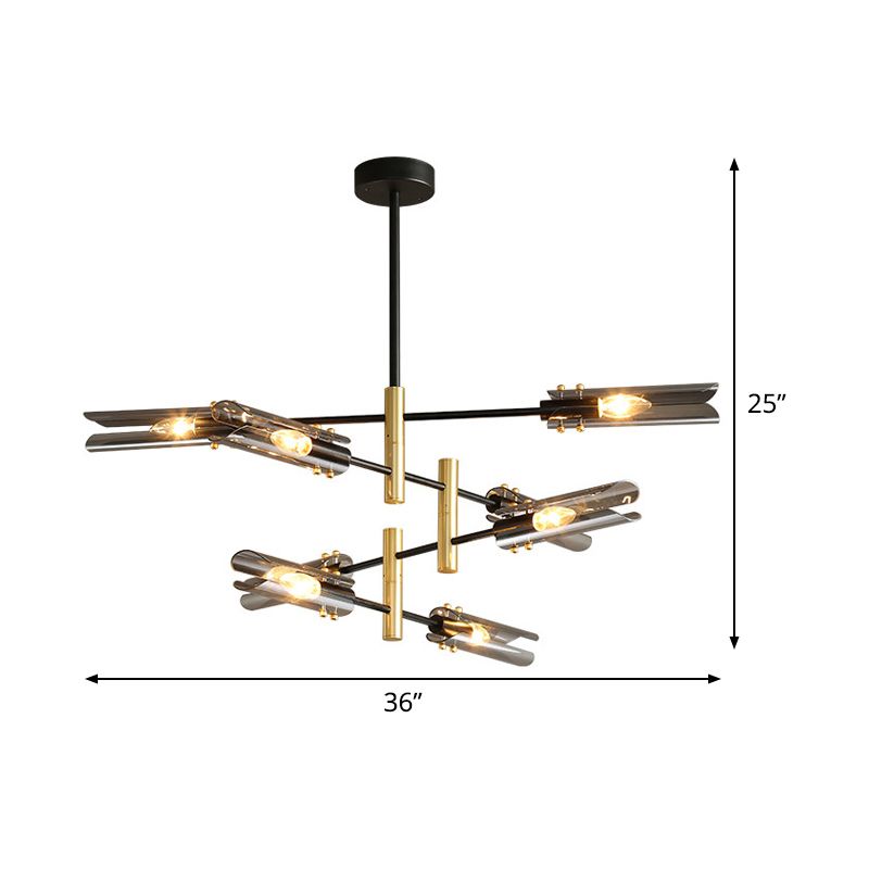 Lampada del lampadario tubolare Fumo moderno Grigio grigio vetro a 8 teste Black e ottone Brass Affermazione Lampada a sospensione