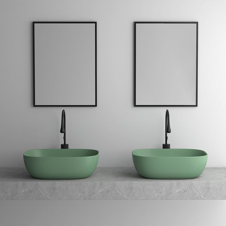 Modern Vessel Lavatory Sink Rectangular Porcelain with Faucet and Pop-Up Drain Basin Sink