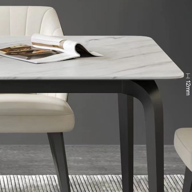Industrial Rectangle Dining Table White Stone Top Table with Black Metal Legs