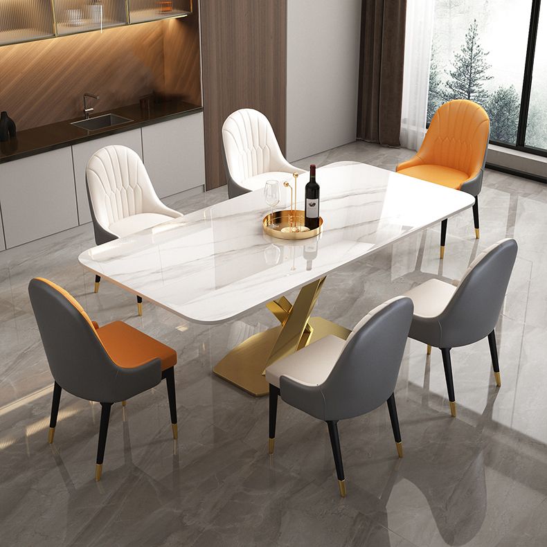 Mesa de comedor rectangular de lujo tradicional Mesa de piedra sinterizada con base de pedestal