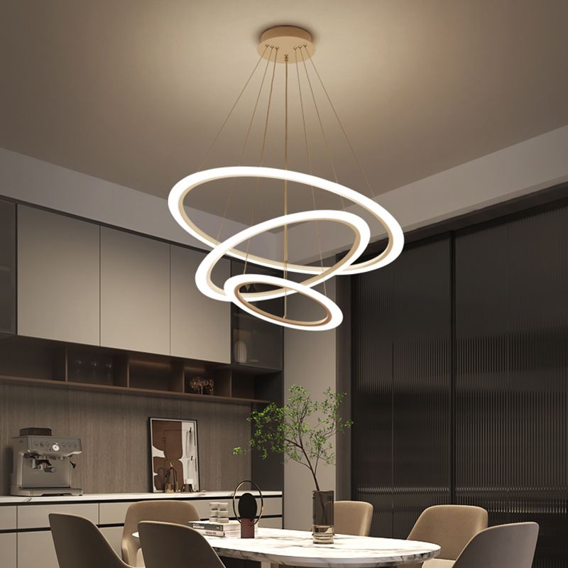 Modern Layered Chandelier Metal White Circle LED Chandelier Pendant for Living Room