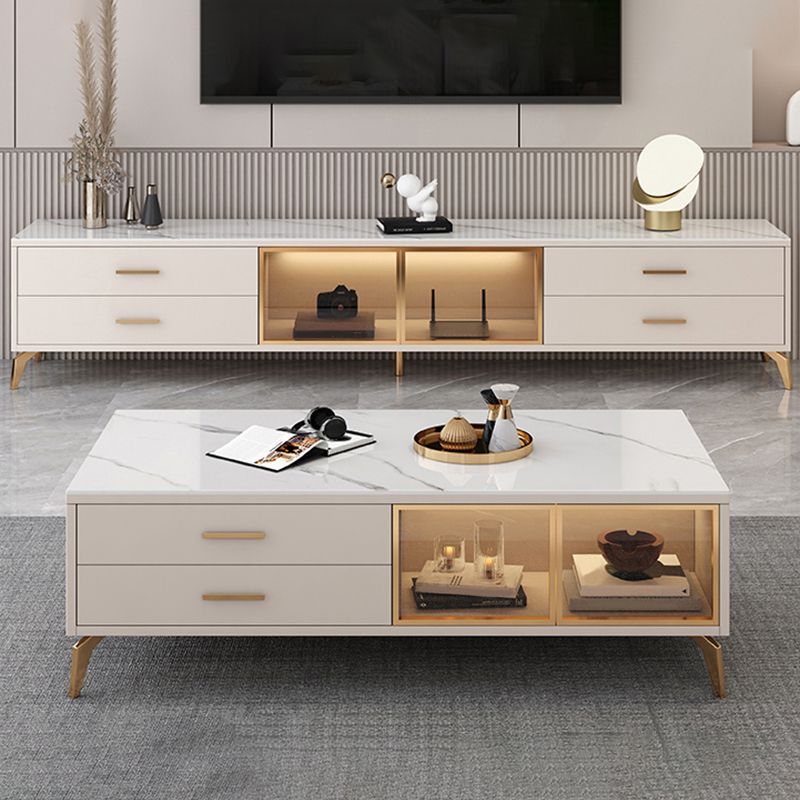 Stone TV Stand Console Contemporary Media Console with 4 Drawers