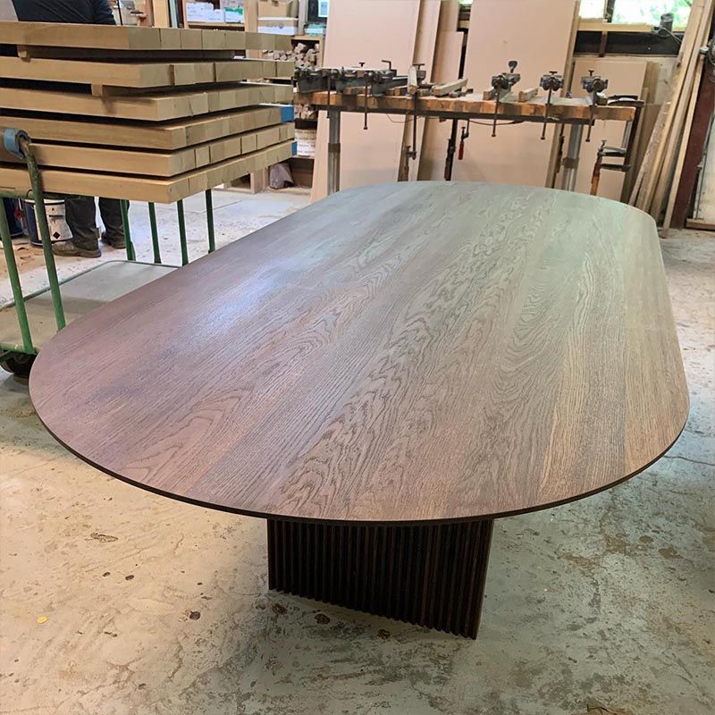 Oval Solid Wood Dining Table Modern Brown-natural Furniture with Double Pedestal Home