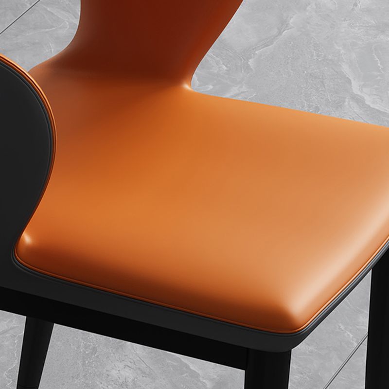 Modern Open Back Side Chair Leather Upholstered Armless Dining Chair with Metal Base