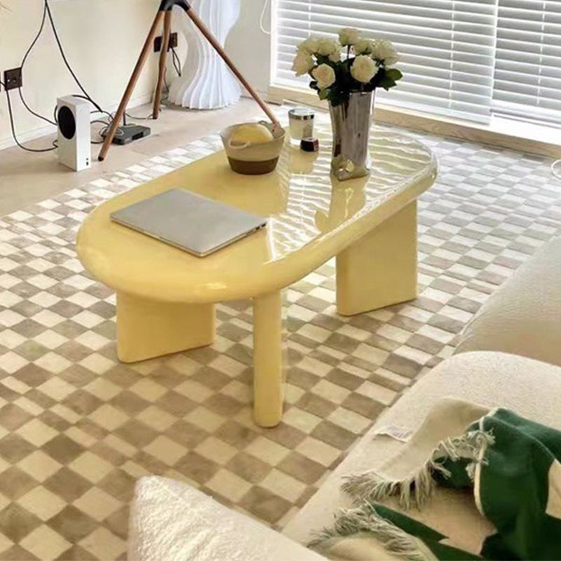 Contemporary Oval Wooden Coffee Table with 4 Legs and Wooden Top