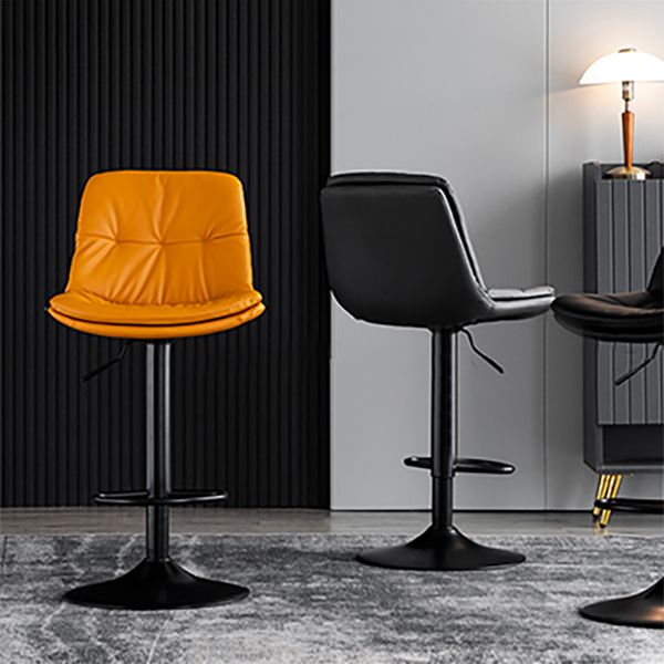 Scandinavian Metal Barstool Faux Leather Low Back Counter Stool with Iron Base