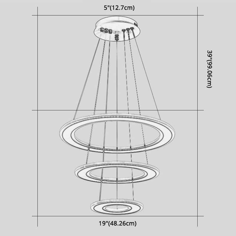 White O Chandelier Pendant Minimalist 3-Light Acrylic LED Ceiling Light for Dinner