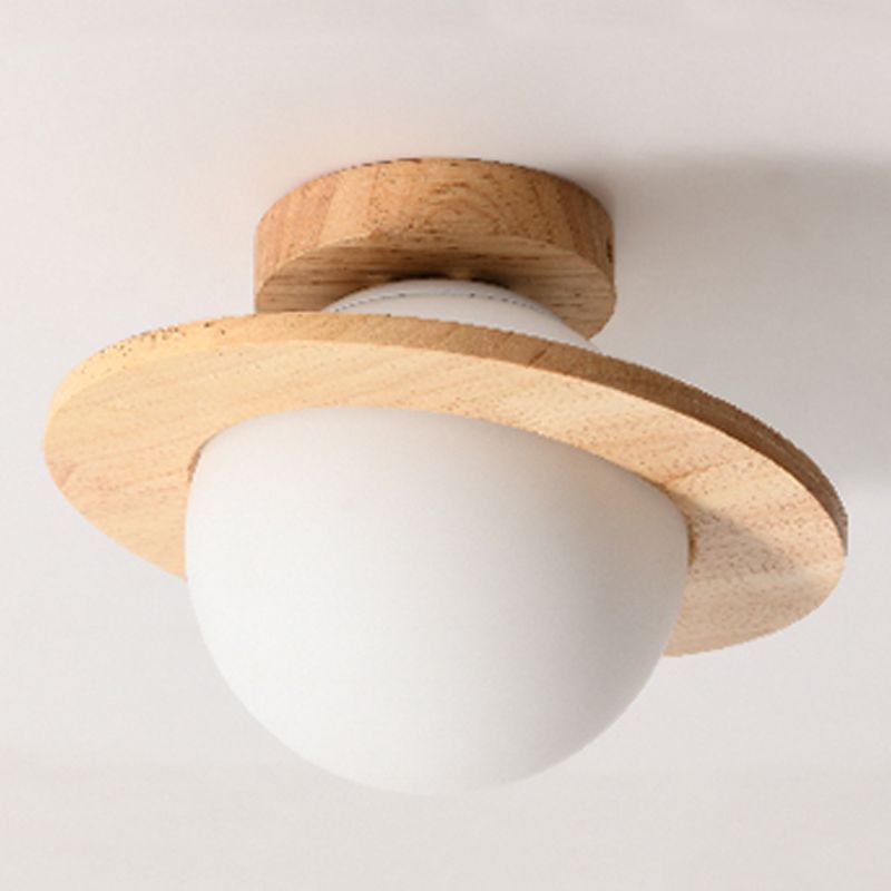 Contemporary Sphere Flush Light Fixture Wood 1 Light Flush Mount Lamps in Brown
