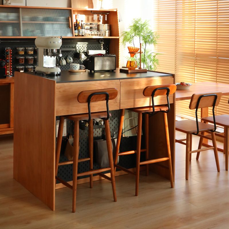 Black Stone Top Rectangular Kitchen Island Table with Cherry Base