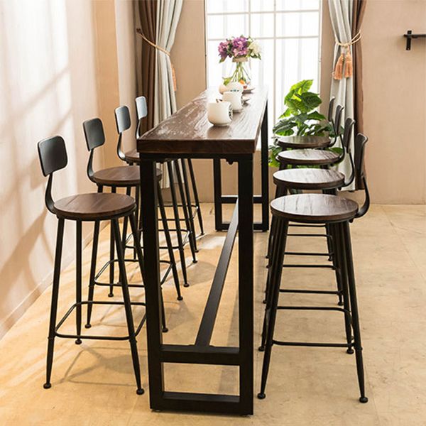 Modern Rectangle Solid Wood Bar Table Set 1/5/9 Pieces Counter Table with Black Stools