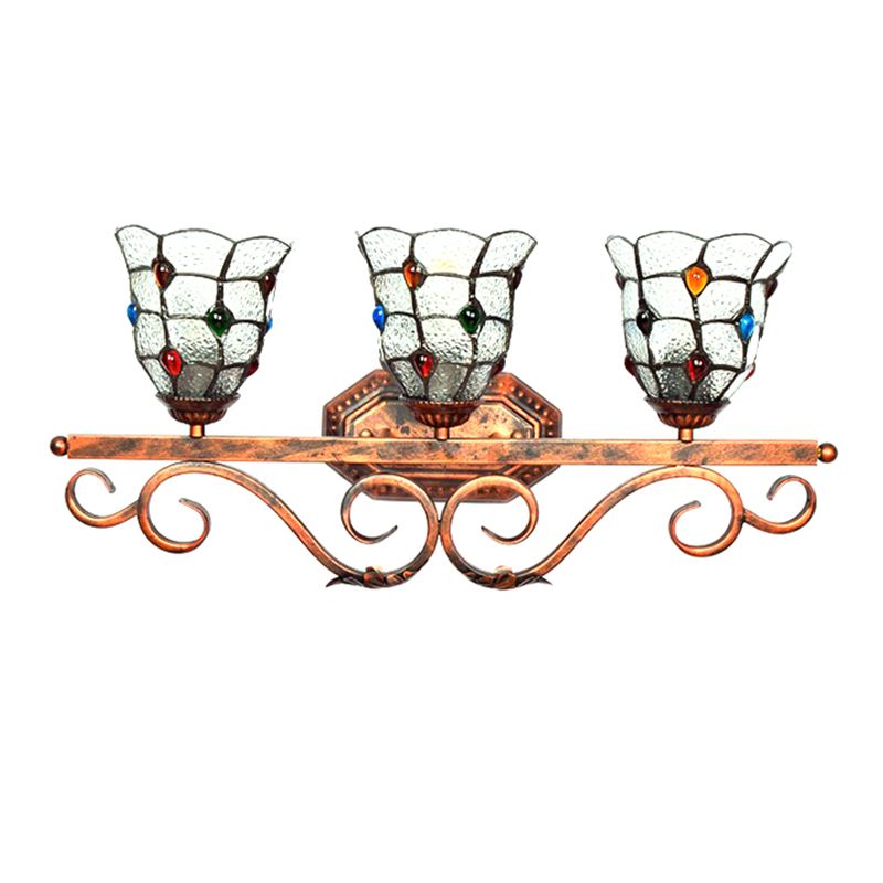 Cafe Lattice Bell Wall Light with Jewelry Glass 3 Heads Tiffany Vintage Clear Wall Lamp in Copper