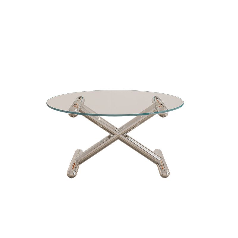 Glass Top Steel Coffee Table Round Minimalist Modern Coffee Table