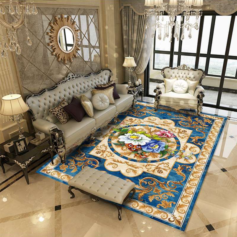 Funky Floral Print Rug Marble Effect Carpet Polyester Anti-Slip Backing Carpet for Living Room