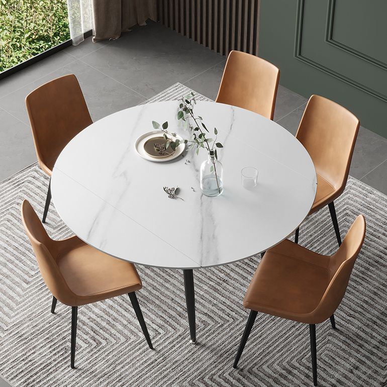 Modern Style Sintered Stone Dining Table 51.18'' Round Drop-Leaf Table with 4 Legs