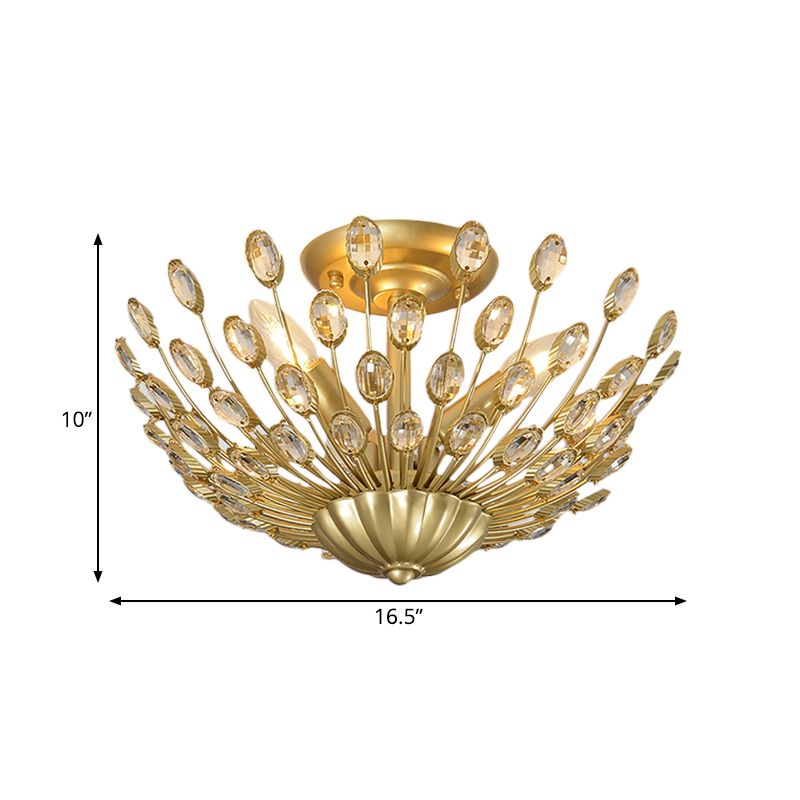 Lampada da letto a forma di ciotola a forma di cristallo semifulto oro a 3 bulb.
