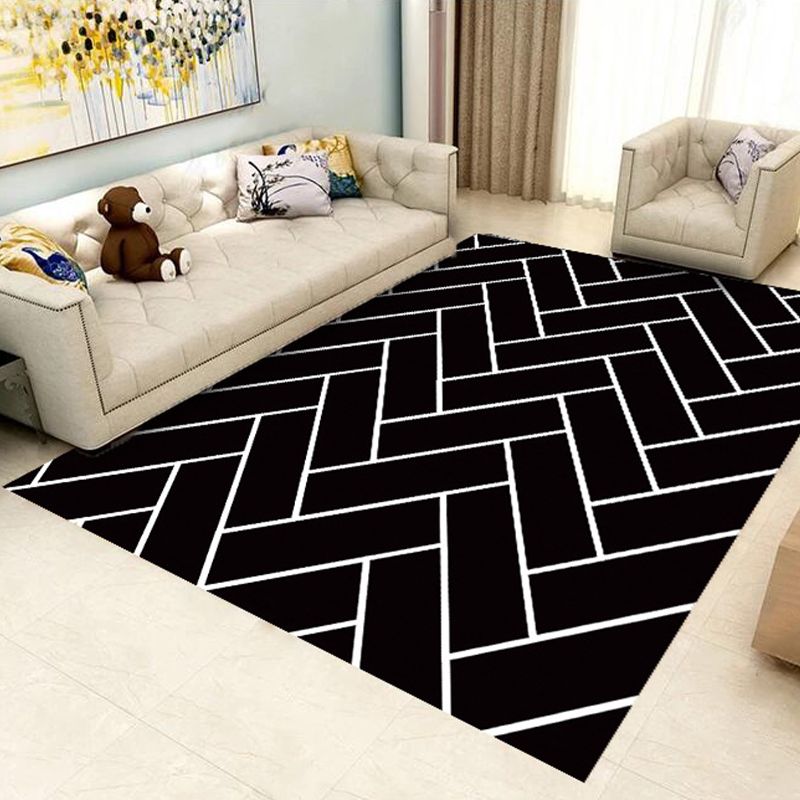 Black Modern Carpet Geometric Polyester Carpet Washable Carpet for Home Decor