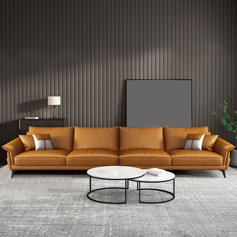 Scandinavian Orange Stain-Resistant Genuine Leather Sofa & Chaise
