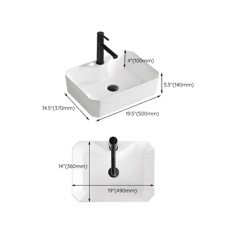 Contemporary Bathroom Sink Porcelain Solid Color Rectangular Vessel Bathroom Sink