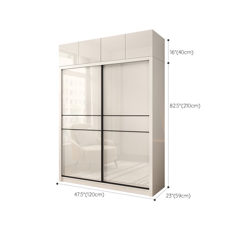 Sliding Door Wardrobe Closet White Wood Wardrobe Armoire with Shelves