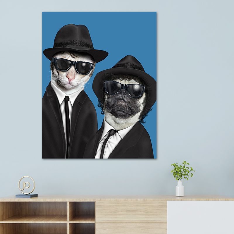 Funky Dog Boy Canvas Art for Teen Room Pet Print Wall Decor in Dark Color, Textured