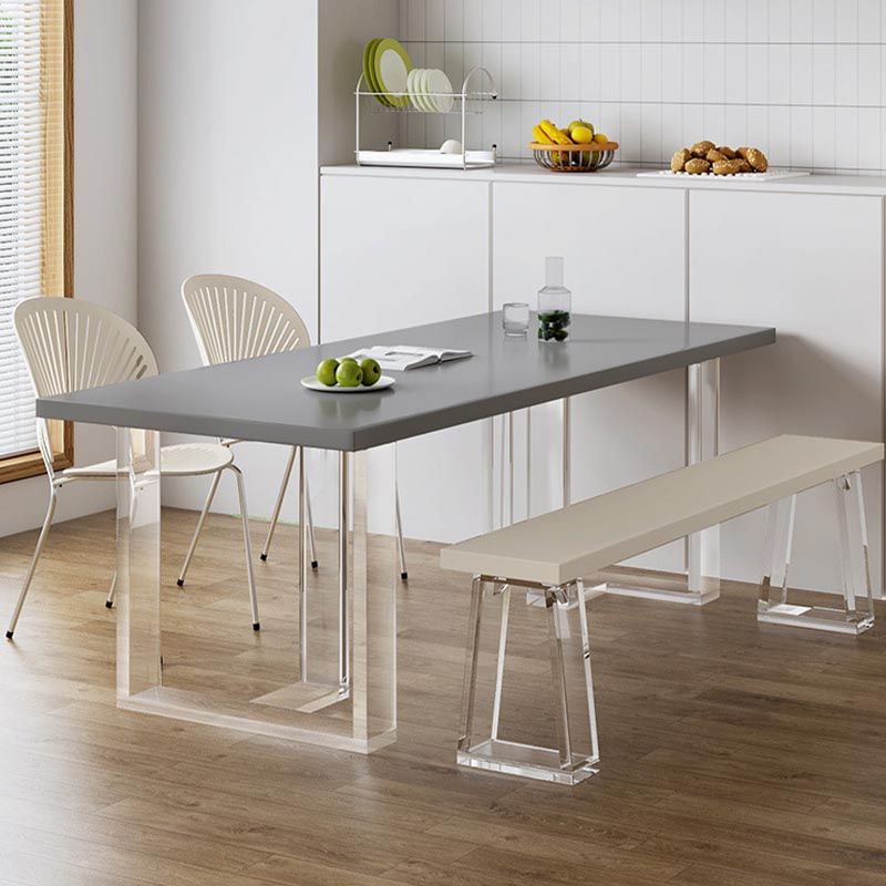 Modern Rectangle Dining Room Table Solid Wood Sled Base Fixed Dining Table