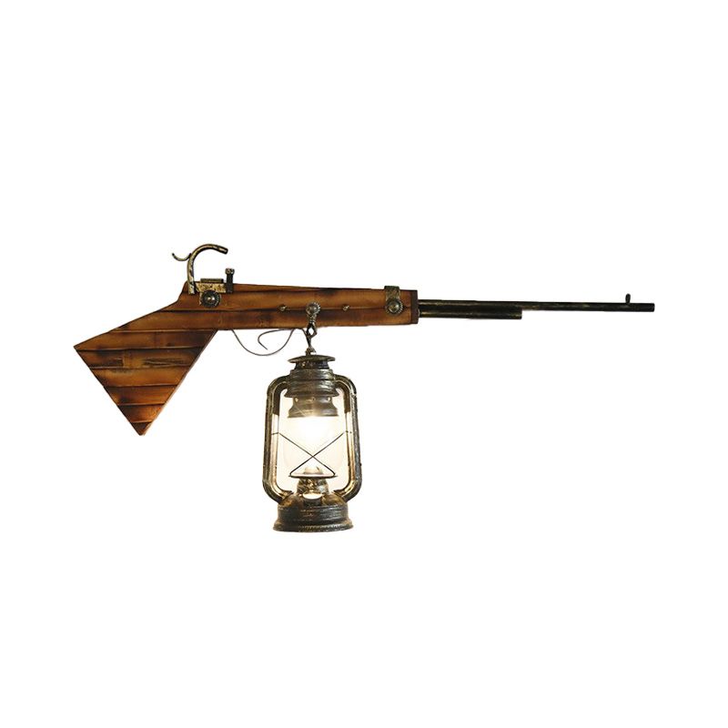 1 luminaire mural lanterne de bulbe Éclairage en verre transparent en bronze côtier avec décoration du pistolet