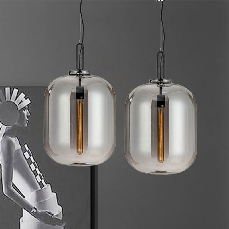 Modernist 1 hängende Leuchte mit Glasschattenbber/Rauch grauer ovaler Anhänger Beleuchtung für Schlafzimmer, 10 "/14" W.