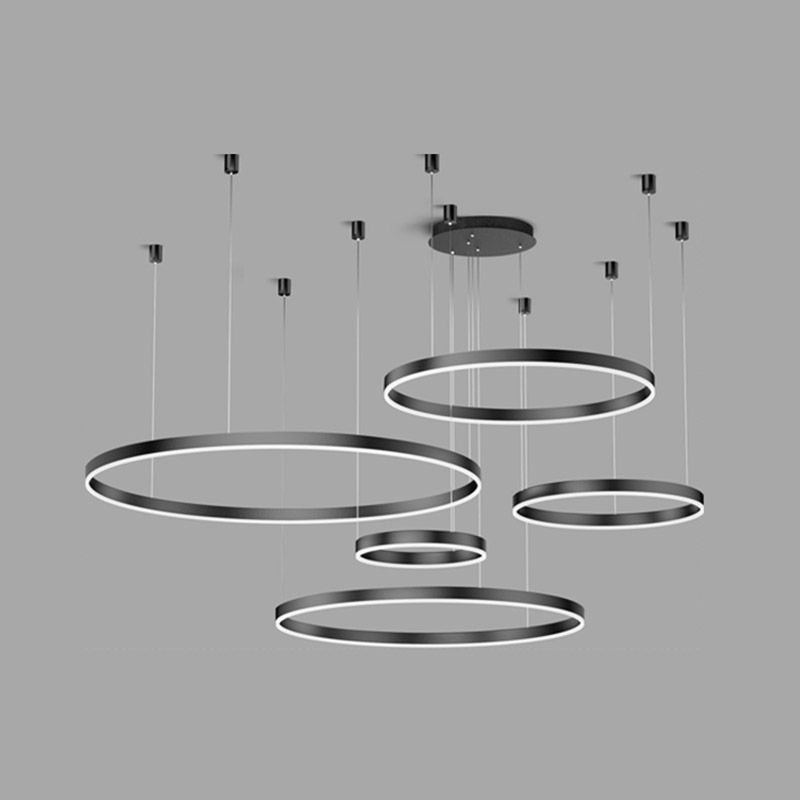 Metal Circle Pendant Chandelier Minimalist Black LED Pendant Light for Living Room
